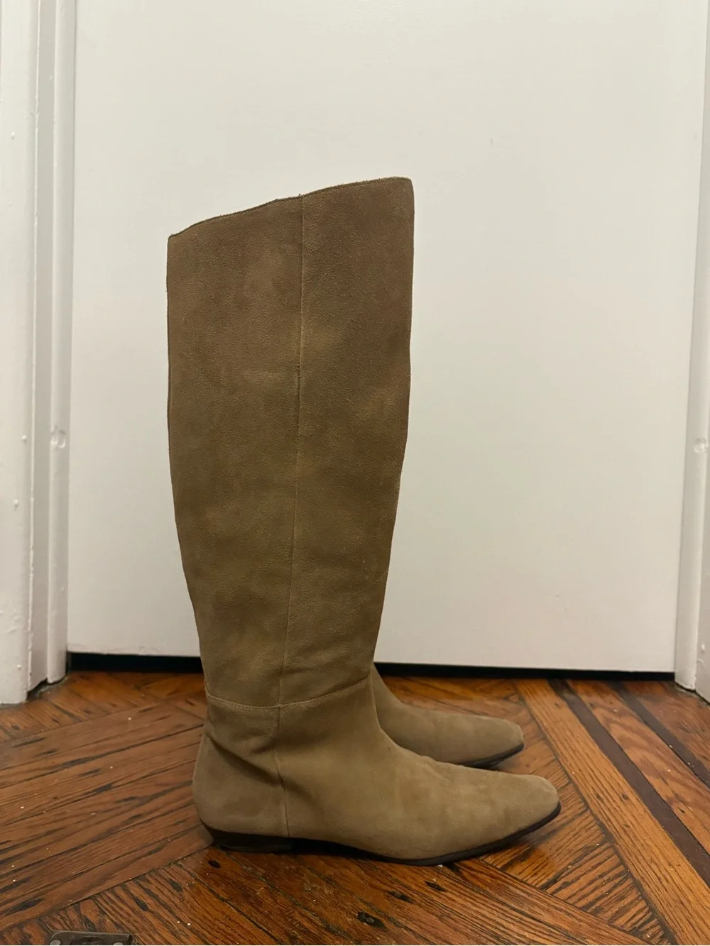 Mango Tall Suede Knee High Boots in sand